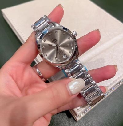 Ladies Omega Seamaster Quartz Movement 34MM Grey Silver Dial Lady Watch